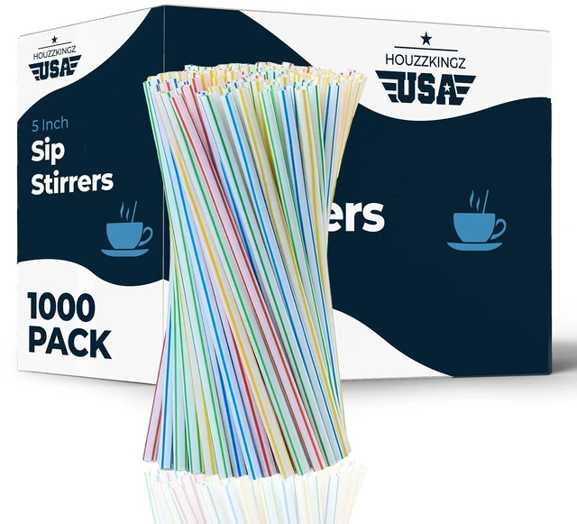 Main image of 1000 Coffee Stirrers Stir Sticks - 5" Cocktail Straws Drink Stirrer - Striped Assorted Colors Swizzle Barware Whiskey Short Plastic Disposable Stirring Straw, Cocktails Coffee Bar Accessories Supplies