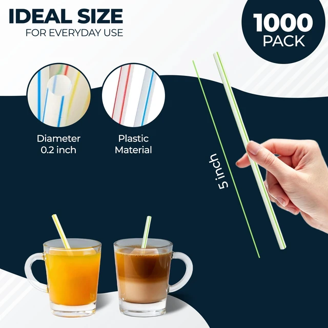 Alt view image 2 of 7 - 1000 Coffee Stirrers Stir Sticks - 5" Cocktail Straws Drink Stirrer - Striped Assorted Colors Swizzle Barware Whiskey Short Plastic Disposable Stirring Straw, Cocktails Coffee Bar Accessories Supplies
