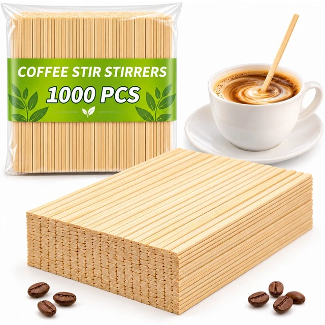Main image of 1000PCS Bamboo Coffee Stirrers - 5.5" Coffee Stir Sticks Square | Disposable Swizzle Drink Stirrers for Tea, Coffee, Milk and Cocktails for Home, Office, Parties, and Coffee Bar Accessories