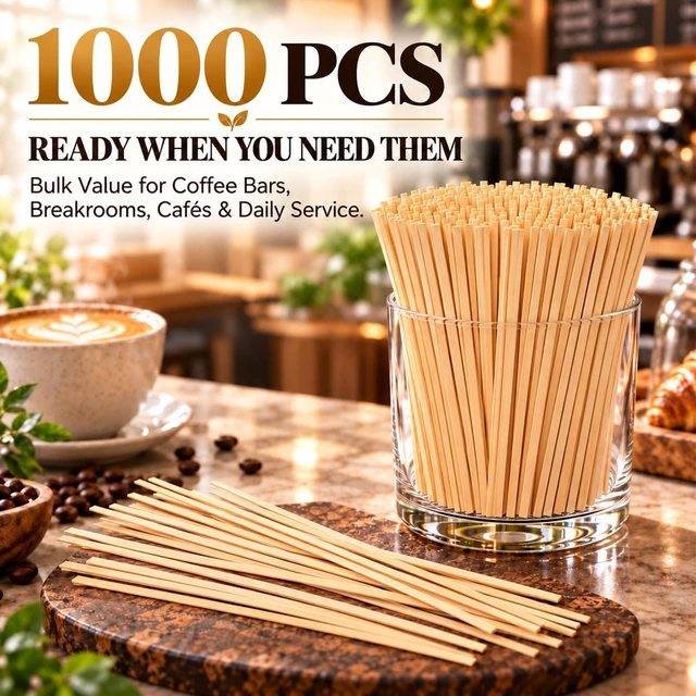 Alt view image 2 of 7 - 1000PCS Bamboo Coffee Stirrers - 5.5" Coffee Stir Sticks Square | Disposable Swizzle Drink Stirrers for Tea, Coffee, Milk and Cocktails for Home, Office, Parties, and Coffee Bar Accessories