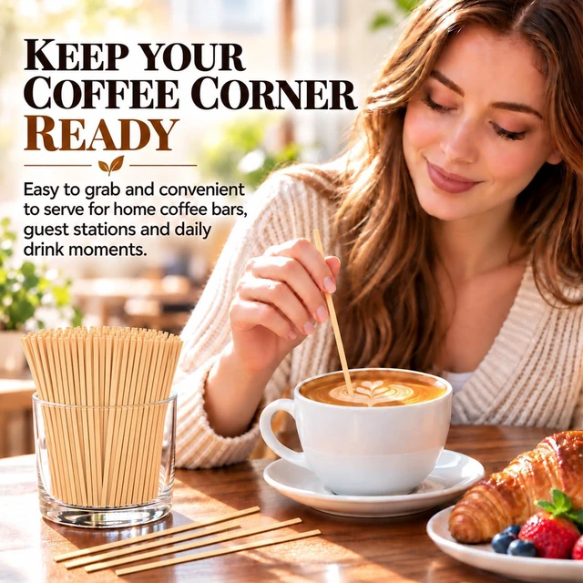 Alt view image 3 of 7 - 1000PCS Bamboo Coffee Stirrers - 5.5" Coffee Stir Sticks Square | Disposable Swizzle Drink Stirrers for Tea, Coffee, Milk and Cocktails for Home, Office, Parties, and Coffee Bar Accessories