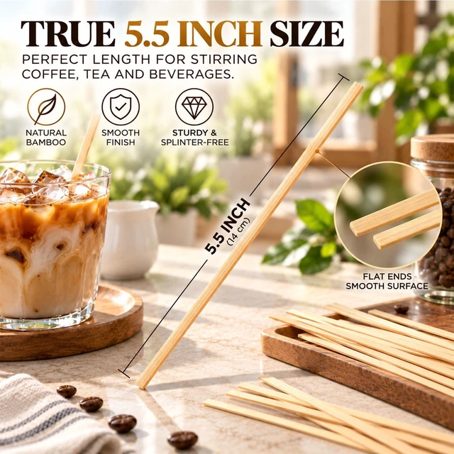 Alt view image 4 of 7 - 1000PCS Bamboo Coffee Stirrers - 5.5" Coffee Stir Sticks Square | Disposable Swizzle Drink Stirrers for Tea, Coffee, Milk and Cocktails for Home, Office, Parties, and Coffee Bar Accessories