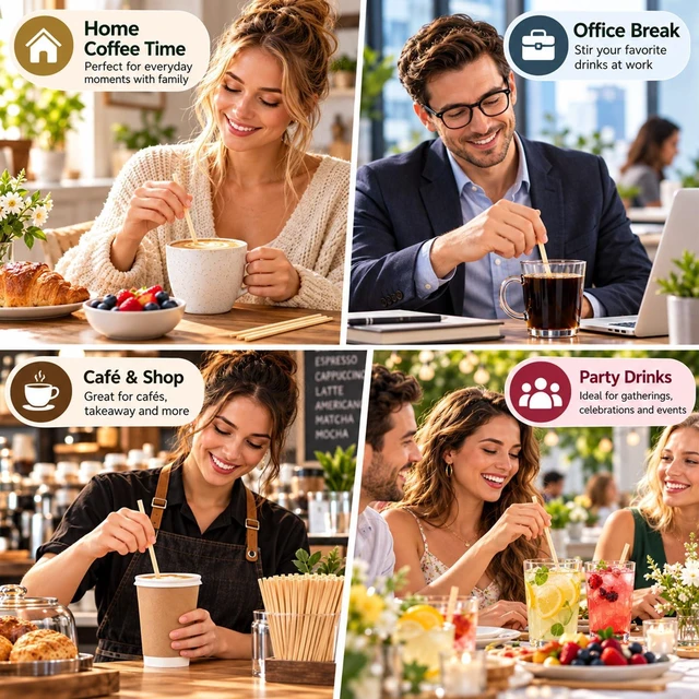 Alt view image 6 of 7 - 1000PCS Bamboo Coffee Stirrers - 5.5" Coffee Stir Sticks Square | Disposable Swizzle Drink Stirrers for Tea, Coffee, Milk and Cocktails for Home, Office, Parties, and Coffee Bar Accessories