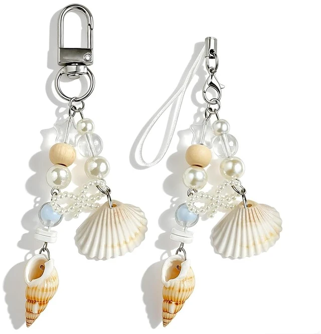 Main image of 2Pcs Cell Phone Charms Aesthetic Summer Pearl Bow Seashell Keychain Cute Phone Charm Marine Beach Shell Key Chain Cellphone Charms Ocean Sea Shells Phonecase Charm Bag Purse Keychains Pendant Decor