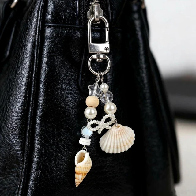 Alt view image 3 of 7 - 2Pcs Cell Phone Charms Aesthetic Summer Pearl Bow Seashell Keychain Cute Phone Charm Marine Beach Shell Key Chain Cellphone Charms Ocean Sea Shells Phonecase Charm Bag Purse Keychains Pendant Decor