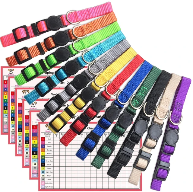 Main image of Puppy Collars for Litter,Puppy Collars for Small Puppies Soft Nylon Safety Whelping Litter Collar for Newborn Pets with Record Keeping Charts 12pcs(S)