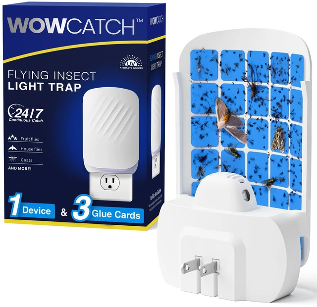 Main image of Flying Insect Trap for Indoors, Plug-in Bug Catcher for Gnats, Fruit Flies | 1 Device & 3 Refill Cartridges, Chemical-free Blue UV Light Bug Control, Gnat Traps for Indoor, Safe for Children & Pets