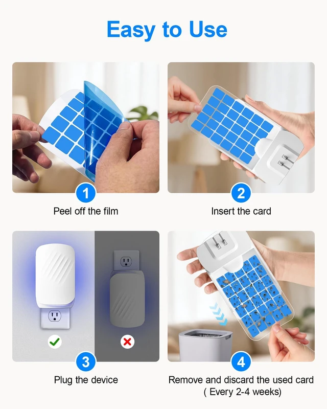 Alt view image 4 of 7 - Flying Insect Trap for Indoors, Plug-in Bug Catcher for Gnats, Fruit Flies | 1 Device & 3 Refill Cartridges, Chemical-free Blue UV Light Bug Control, Gnat Traps for Indoor, Safe for Children & Pets