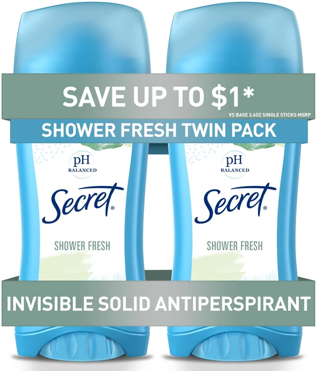 Main image of Antiperspirant and Deodorant for Women, 24hr Sweat & Odor Protection, PH Balanced Protection, Gentle on Skin, Invisible Solid, Shower Fresh Scent, 2.6 oz (Pack of 2)