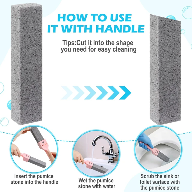 Alt view image 3 of 7 - 8 Pack Pumice Stone for Toilet Cleaning with 2 Reusable Handles | Pumice Stone Stick, Toilet Bowl Cleaner, Powerfully Clean Hard Water Ring, Toilet Tub Sinks Grill Stove Grates and Pool Tiles