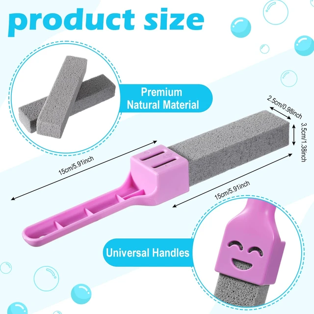 Alt view image 2 of 7 - 8 Pack Pumice Stone for Toilet Cleaning with 2 Reusable Handles | Pumice Stone Stick, Toilet Bowl Cleaner, Powerfully Clean Hard Water Ring, Toilet Tub Sinks Grill Stove Grates and Pool Tiles