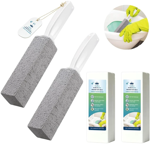 Alt view image 2 of 7 - 2 Pack Cleaning Pumice Stone with Handle Hard Water Stain Remover | Natural Pumice Stone Toilet Cleaner for Hard Water Stains, Toilet Rings, Rust & Limescale, Gentle on Porcelain Sink & Grill