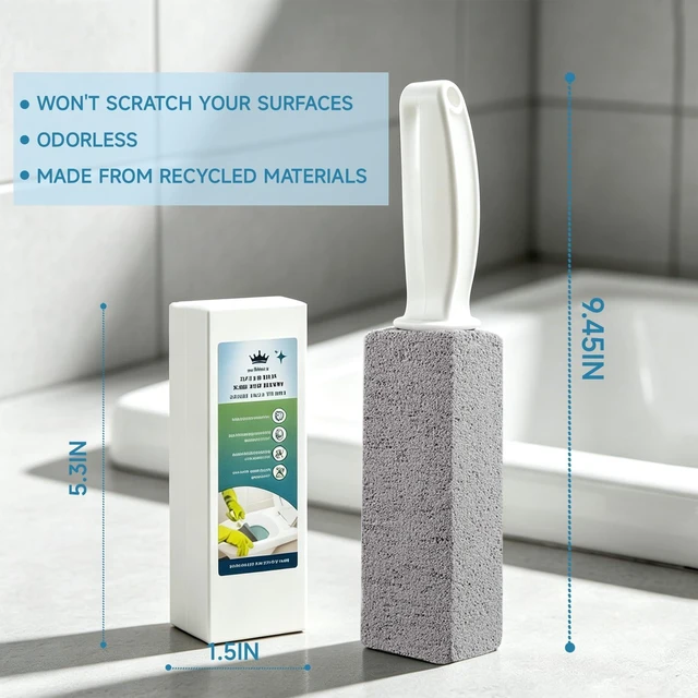 Alt view image 3 of 7 - 2 Pack Cleaning Pumice Stone with Handle Hard Water Stain Remover | Natural Pumice Stone Toilet Cleaner for Hard Water Stains, Toilet Rings, Rust & Limescale, Gentle on Porcelain Sink & Grill