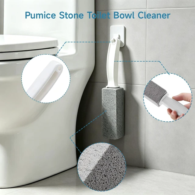 Alt view image 4 of 7 - 2 Pack Cleaning Pumice Stone with Handle Hard Water Stain Remover | Natural Pumice Stone Toilet Cleaner for Hard Water Stains, Toilet Rings, Rust & Limescale, Gentle on Porcelain Sink & Grill