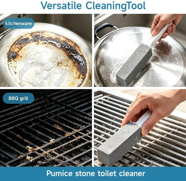 Alt view image 6 of 7 - 2 Pack Cleaning Pumice Stone with Handle Hard Water Stain Remover | Natural Pumice Stone Toilet Cleaner for Hard Water Stains, Toilet Rings, Rust & Limescale, Gentle on Porcelain Sink & Grill