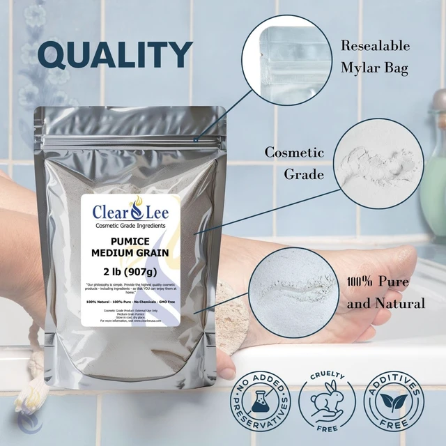 Alt view image 6 of 7 - Cosmetic Grade Pumice - 100% Pure Natural Grain/Powder - Great For Skin Exfoliation in DIY Soaps, Masks, Scrubs for Face, Body, Foot (8oz, Fine Grain)