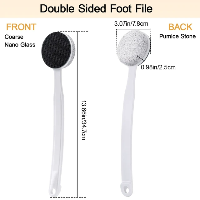 Alt view image 3 of 6 - Nano Glass and Pumice Stone for Feet Callus Remover Long Handle 13.7", Double Sided Foot File, Durable Foot Scrubber Pedicure Tool for Hard & Dead Skin Remover, Soft and Smooth Feet, White