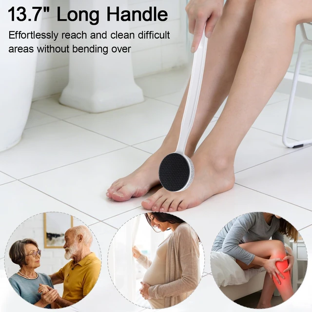 Alt view image 6 of 6 - Nano Glass and Pumice Stone for Feet Callus Remover Long Handle 13.7", Double Sided Foot File, Durable Foot Scrubber Pedicure Tool for Hard & Dead Skin Remover, Soft and Smooth Feet, White