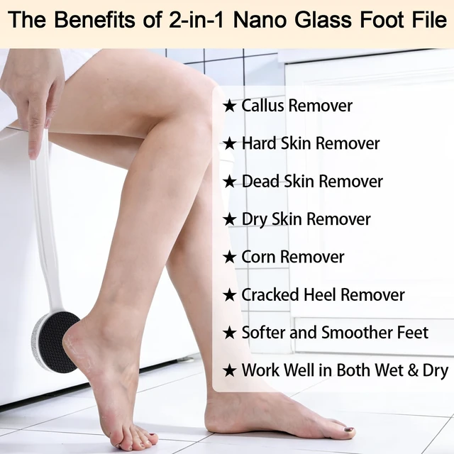 Alt view image 5 of 6 - Nano Glass and Pumice Stone for Feet Callus Remover Long Handle 13.7", Double Sided Foot File, Durable Foot Scrubber Pedicure Tool for Hard & Dead Skin Remover, Soft and Smooth Feet, White