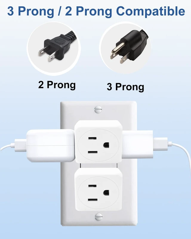 Alt view image 2 of 7 - 3 Plug Outlet Splitter Adapter, Multi Plug Wall Outlet Extender,3 Pack | Small 3 Way Plug Extension Adapter for Cruise Ship, Home Office, Dorm Room, Travel Essentials, Easy to Install,White