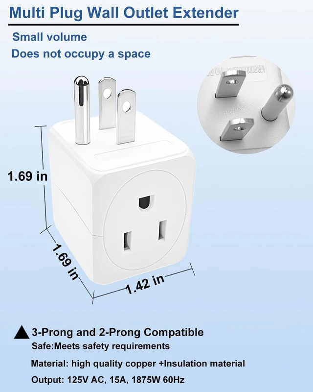 Alt view image 3 of 7 - 3 Plug Outlet Splitter Adapter, Multi Plug Wall Outlet Extender,3 Pack | Small 3 Way Plug Extension Adapter for Cruise Ship, Home Office, Dorm Room, Travel Essentials, Easy to Install,White
