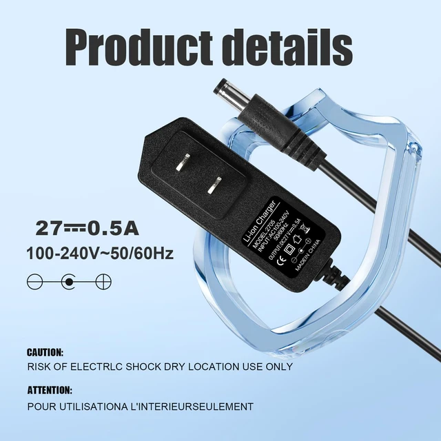 Alt view image 6 of 6 - 27V Charger for Sharper Image Massage Gun Charger for Sharper Image Massager Power Cord 1011666 2437599 1013002 1012667 1013985 1013983 1014747(NOT 18V), Deep Tissue Massage Guns AC Adapter