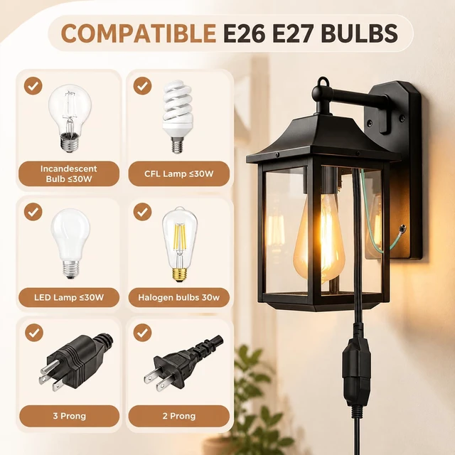 Alt view image 3 of 7 - 3 in 1 Light Socket Outlet Adapter, E26/E27 Bulb Socket to 3 Prong Grounded Plug Adapter, Suitable for Outdoor Porch Garage Porches Basements and Utility Areas