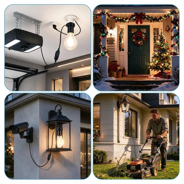 Alt view image 5 of 7 - 3 in 1 Light Socket Outlet Adapter, E26/E27 Bulb Socket to 3 Prong Grounded Plug Adapter, Suitable for Outdoor Porch Garage Porches Basements and Utility Areas
