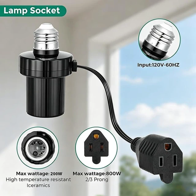 Alt view image 2 of 7 - 3 in 1 Light Socket Outlet Adapter, E26/E27 Bulb Socket to 3 Prong Grounded Plug Adapter, Suitable for Outdoor Porch Garage Porches Basements and Utility Areas