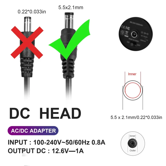 Alt view image 5 of 7 - Massage Gun Charger 12v ~ 12.6v 1.0A Charger for 12.6v (Universal 12V) Massage Gun Power Cord Switch Power Supply