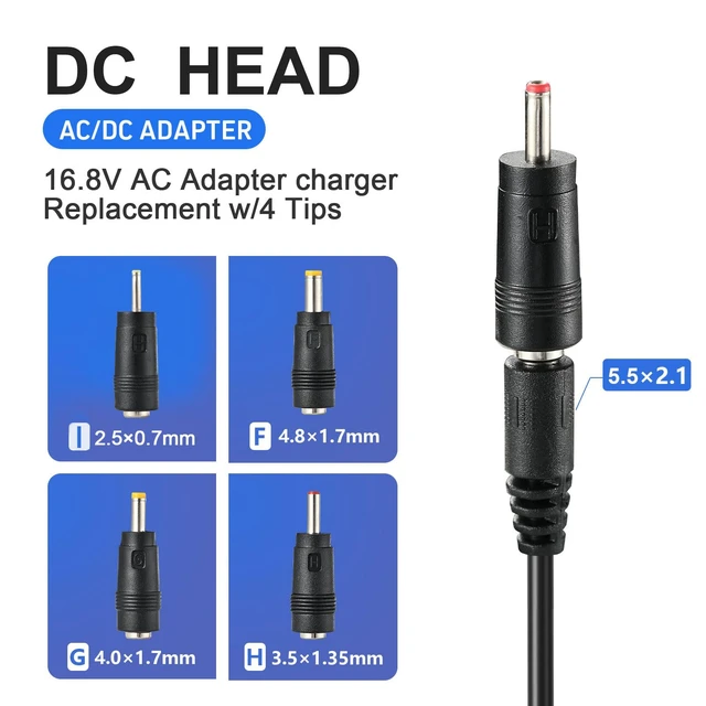 Alt view image 4 of 7 - 16.8V 1A AC/DC Massage Gun Charger, 5ft Power Supply Cord - Compatible with LifePro Sonic, Fusion X, Youdgee H1 Mini, Mebak 3, Cryotex, Jetbu