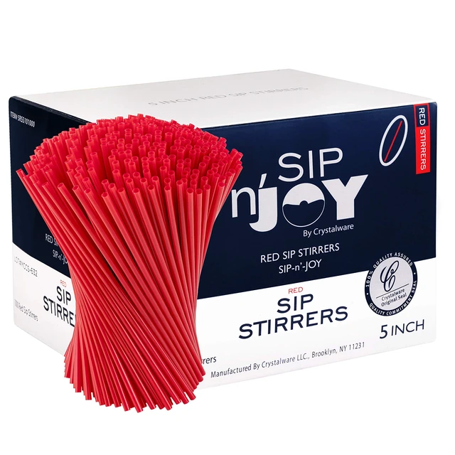 Main image of Plastic Sip Stirrers, Cocktail and Coffee Stirrers, 5 Inch 1000/box, Red
