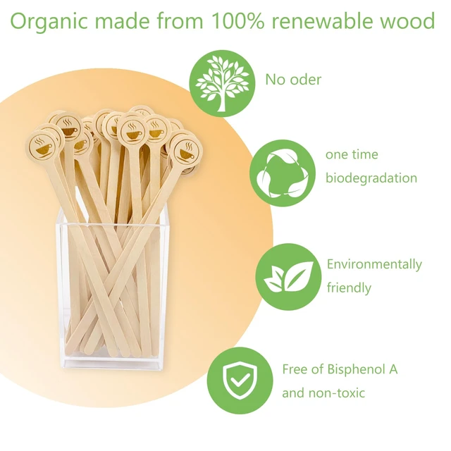 Alt view image 4 of 7 - 5.9inch Wooden Coffee Stirrers with Round Ends, 100 Count Disposable Stir Sticks for Coffee & Cocktails, Wooden Beverage Mixer with Smooth Ends, Swizzle Drink Sticks