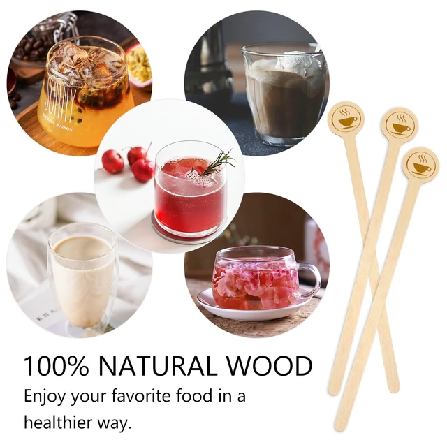Alt view image 3 of 7 - 5.9inch Wooden Coffee Stirrers with Round Ends, 100 Count Disposable Stir Sticks for Coffee & Cocktails, Wooden Beverage Mixer with Smooth Ends, Swizzle Drink Sticks