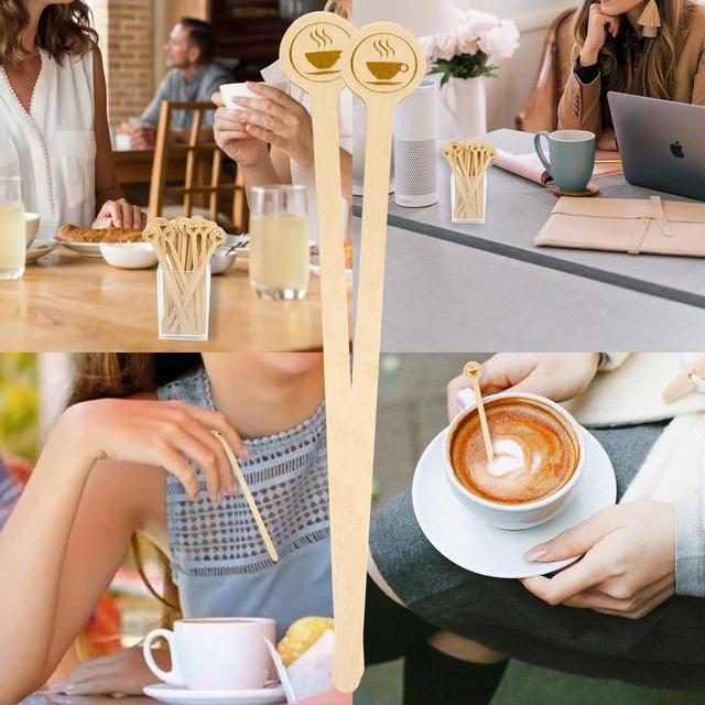 Alt view image 7 of 7 - 5.9inch Wooden Coffee Stirrers with Round Ends, 100 Count Disposable Stir Sticks for Coffee & Cocktails, Wooden Beverage Mixer with Smooth Ends, Swizzle Drink Sticks