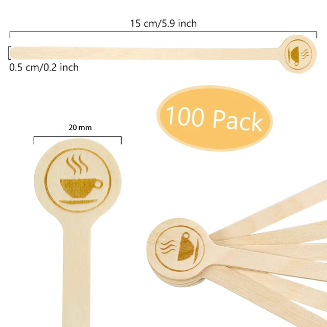 Alt view image 2 of 7 - 5.9inch Wooden Coffee Stirrers with Round Ends, 100 Count Disposable Stir Sticks for Coffee & Cocktails, Wooden Beverage Mixer with Smooth Ends, Swizzle Drink Sticks