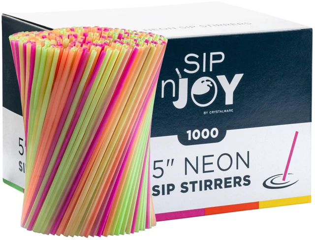 Main image of Neon Coffee Stirrers, 1000 Disposable Plastic Drink Stirrer Sticks - 5-Inch (Pack of 1) - Use As Coffee Straws Or Cocktail Mixers