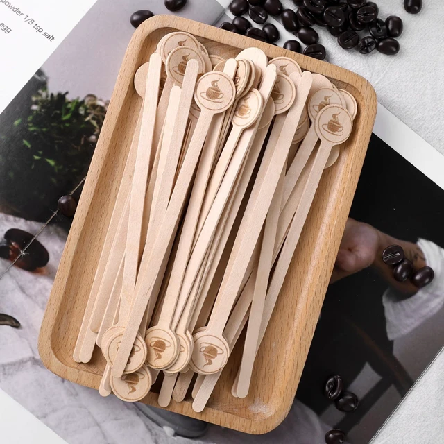 Alt view image 6 of 6 - 150PCS Coffee Stirrers, 5.9 Inch Coffee Stir Sticks with Round Ends, Cafe Grade Natural Wooden Stir Sticks, Wooden Beverage Mixer for Cocktails, Milk, Tea, Hot Cocoa