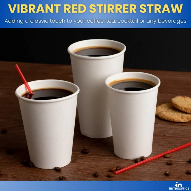 Alt view image 3 of 7 - Coffee Stirrers Straw 5.25", Sip Stir Sticks, Plastic Cocktail Mixers Heavy Duty, Disposable, Red