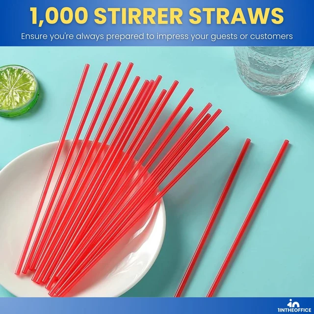Alt view image 5 of 7 - Coffee Stirrers Straw 5.25", Sip Stir Sticks, Plastic Cocktail Mixers Heavy Duty, Disposable, Red