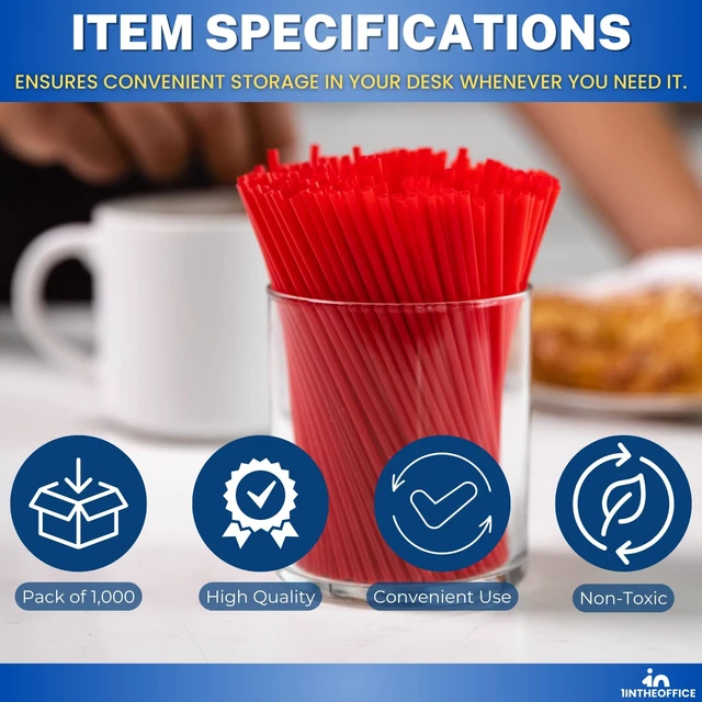 Alt view image 7 of 7 - Coffee Stirrers Straw 5.25", Sip Stir Sticks, Plastic Cocktail Mixers Heavy Duty, Disposable, Red
