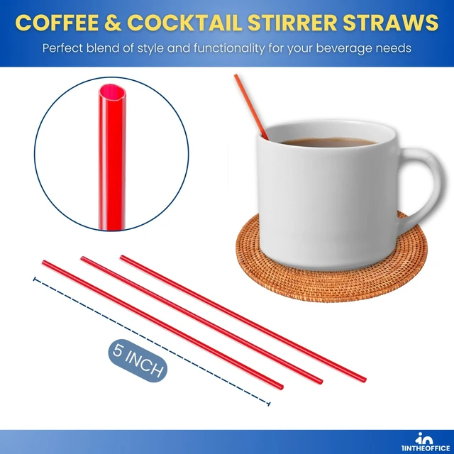 Alt view image 2 of 7 - Coffee Stirrers Straw 5.25", Sip Stir Sticks, Plastic Cocktail Mixers Heavy Duty, Disposable, Red