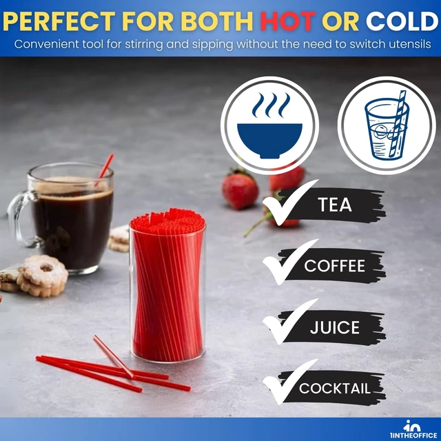 Alt view image 6 of 7 - Coffee Stirrers Straw 5.25", Sip Stir Sticks, Plastic Cocktail Mixers Heavy Duty, Disposable, Red