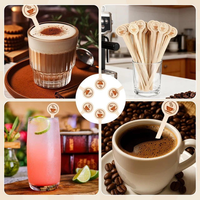 Alt view image 7 of 7 - Wooden Coffee Stirrers 100-Pack Coffee Stir Sticks 5.9 Inch Natural Birch Stir Sticks with Round Ends, Disposable Stirring Sticks for Coffee, Cocktails, Milk & Hot Drinks