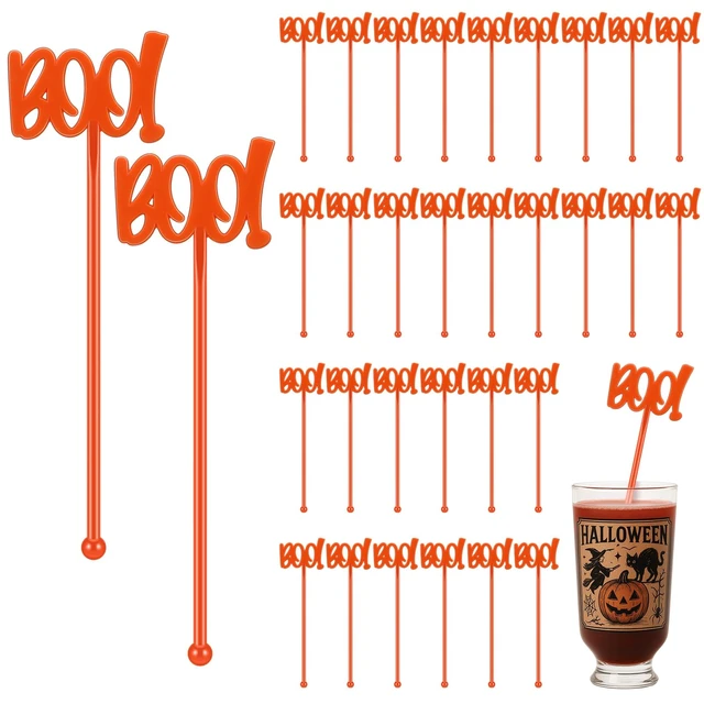 Main image of 30 Pcs Halloween Swizzle Sticks Boo Fall Drink Stirrers | Plastic Coffee Stirrers for Fall Drinks, Bar Party Cocktail Mixers, Tea Decoration, Halloween Thanksgiving Autumn Beverage