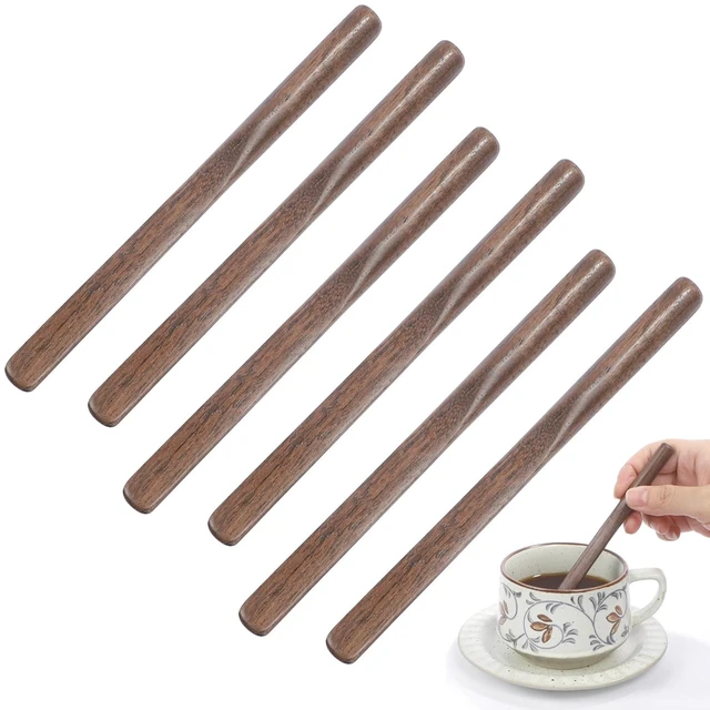 Main image of Black Walnut Wood Coffee Stirrers, 6Pcs 6 Inch Reusable Stir Sticks for Coffee, Tea, Milk, Espresso, Peanut Butter Spreader, Multifunctional Wooden Stirrers with Smooth Finish (Brown, 6pcs)