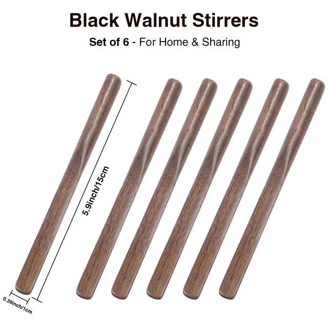 Alt view image 3 of 7 - Black Walnut Wood Coffee Stirrers, 6Pcs 6 Inch Reusable Stir Sticks for Coffee, Tea, Milk, Espresso, Peanut Butter Spreader, Multifunctional Wooden Stirrers with Smooth Finish (Brown, 6pcs)