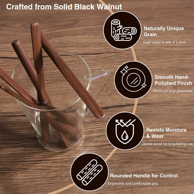 Alt view image 5 of 7 - Black Walnut Wood Coffee Stirrers, 6Pcs 6 Inch Reusable Stir Sticks for Coffee, Tea, Milk, Espresso, Peanut Butter Spreader, Multifunctional Wooden Stirrers with Smooth Finish (Brown, 6pcs)