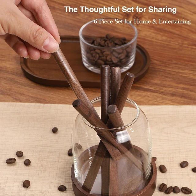 Alt view image 6 of 7 - Black Walnut Wood Coffee Stirrers, 6Pcs 6 Inch Reusable Stir Sticks for Coffee, Tea, Milk, Espresso, Peanut Butter Spreader, Multifunctional Wooden Stirrers with Smooth Finish (Brown, 6pcs)