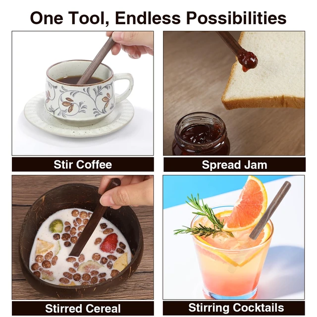 Alt view image 7 of 7 - Black Walnut Wood Coffee Stirrers, 6Pcs 6 Inch Reusable Stir Sticks for Coffee, Tea, Milk, Espresso, Peanut Butter Spreader, Multifunctional Wooden Stirrers with Smooth Finish (Brown, 6pcs)